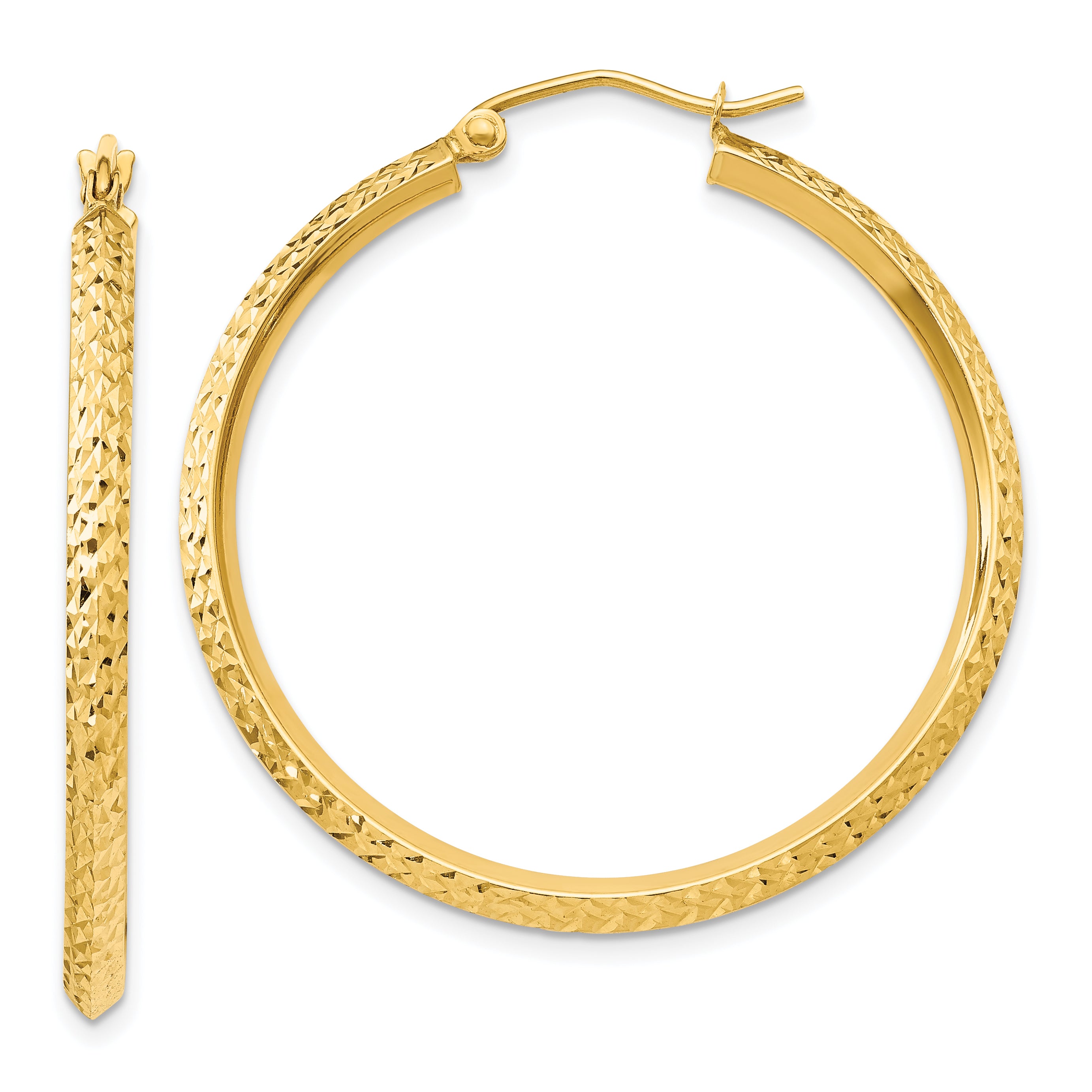 14K Knife Edge Diamond-cut Hollow Hoop Earrings Main image