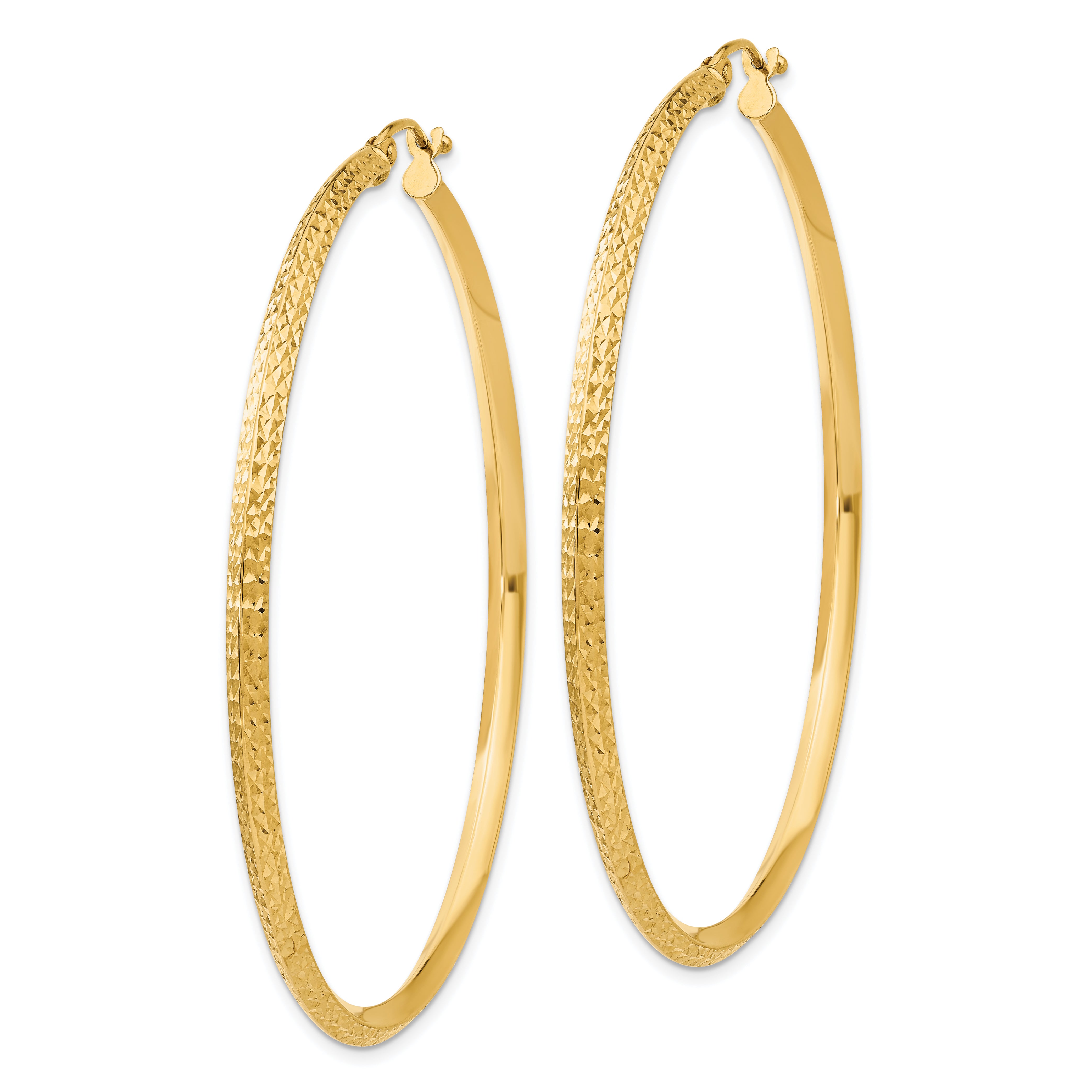 14K Knife Edge Diamond-cut Hollow Hoop Earrings Secondary image