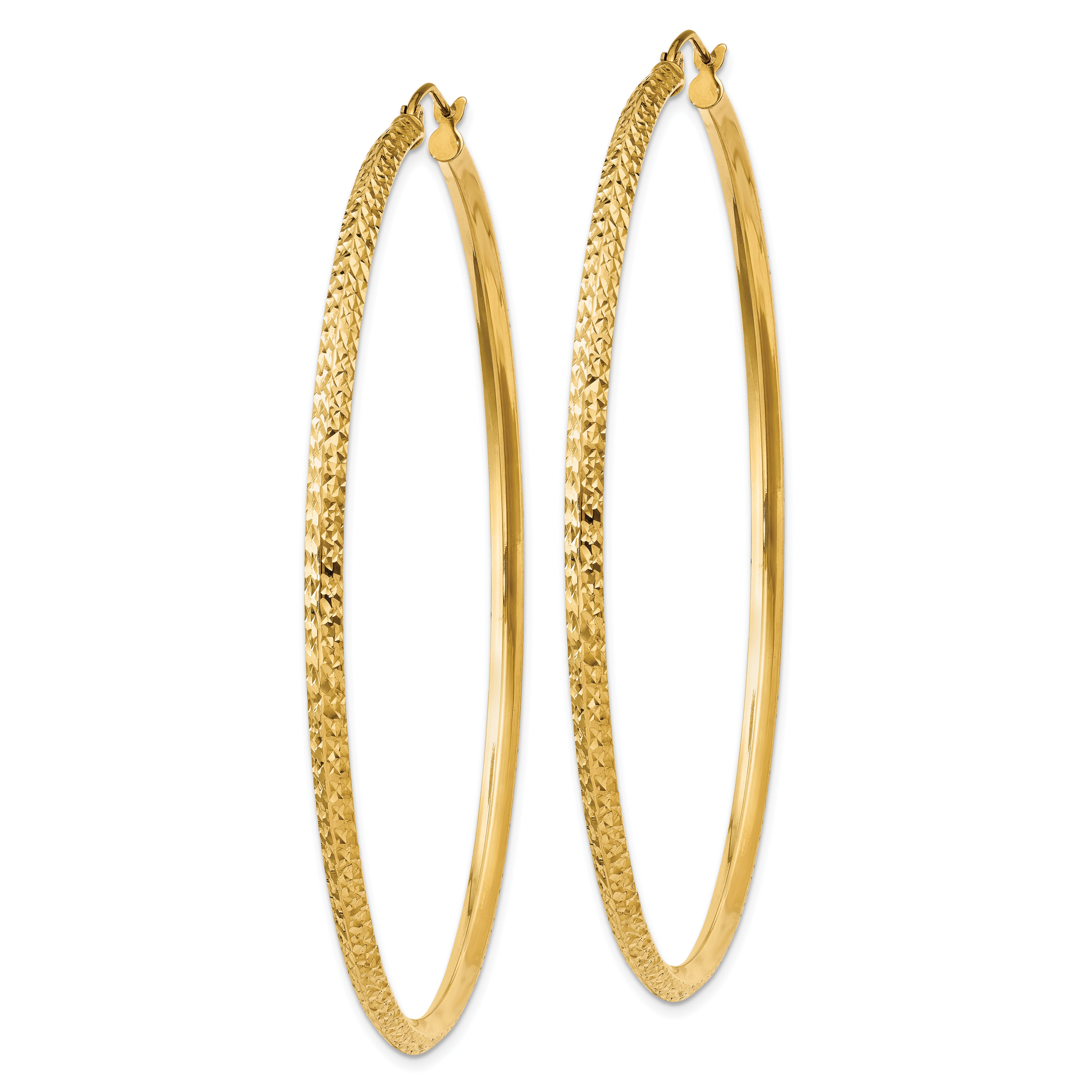 14K Knife Edge Diamond-cut Hollow Hoop Earrings Secondary image