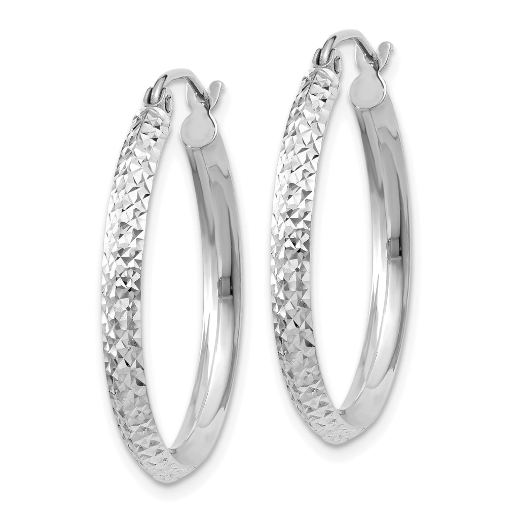 14K White Gold Knife Edge Diamond-cut 2.5x25mm Hoop Earrings