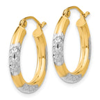 14K & Rhodium Diamond-cut 3x20mm Hoop Earrings