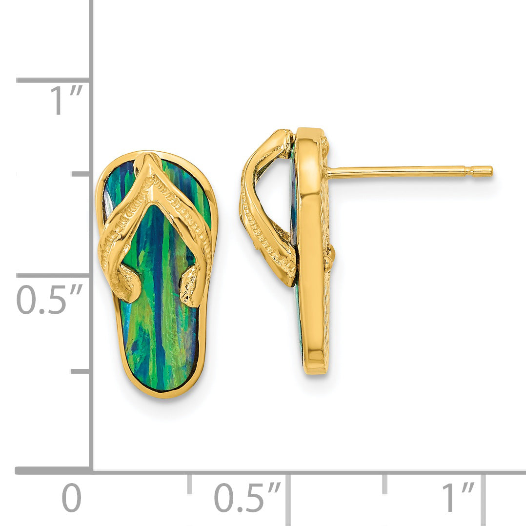 14k Polished w/Created Blue Opal Flip Flop Post Earrings