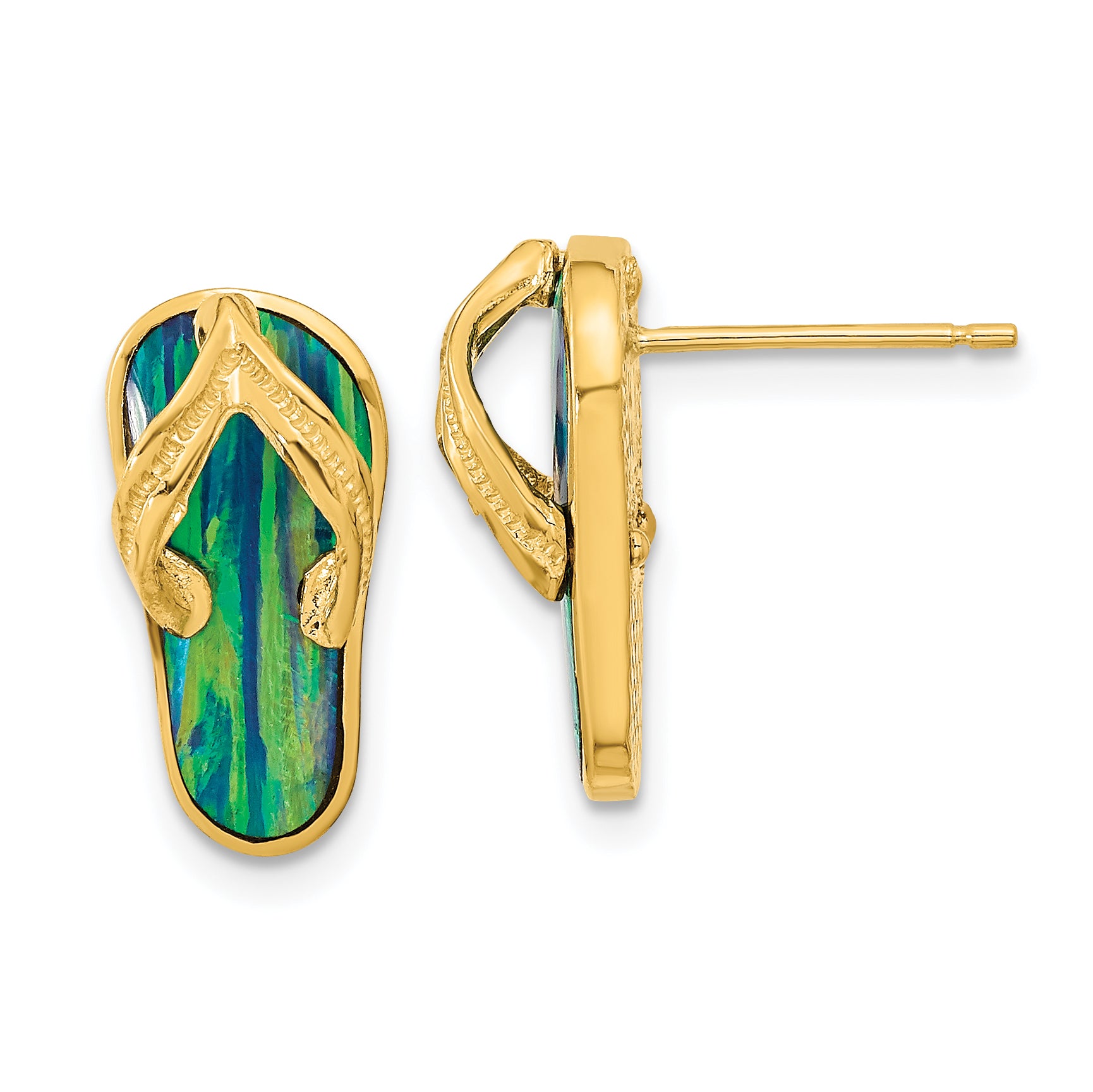 14k Polished w/Created Blue Opal Flip Flop Post Earrings Main image