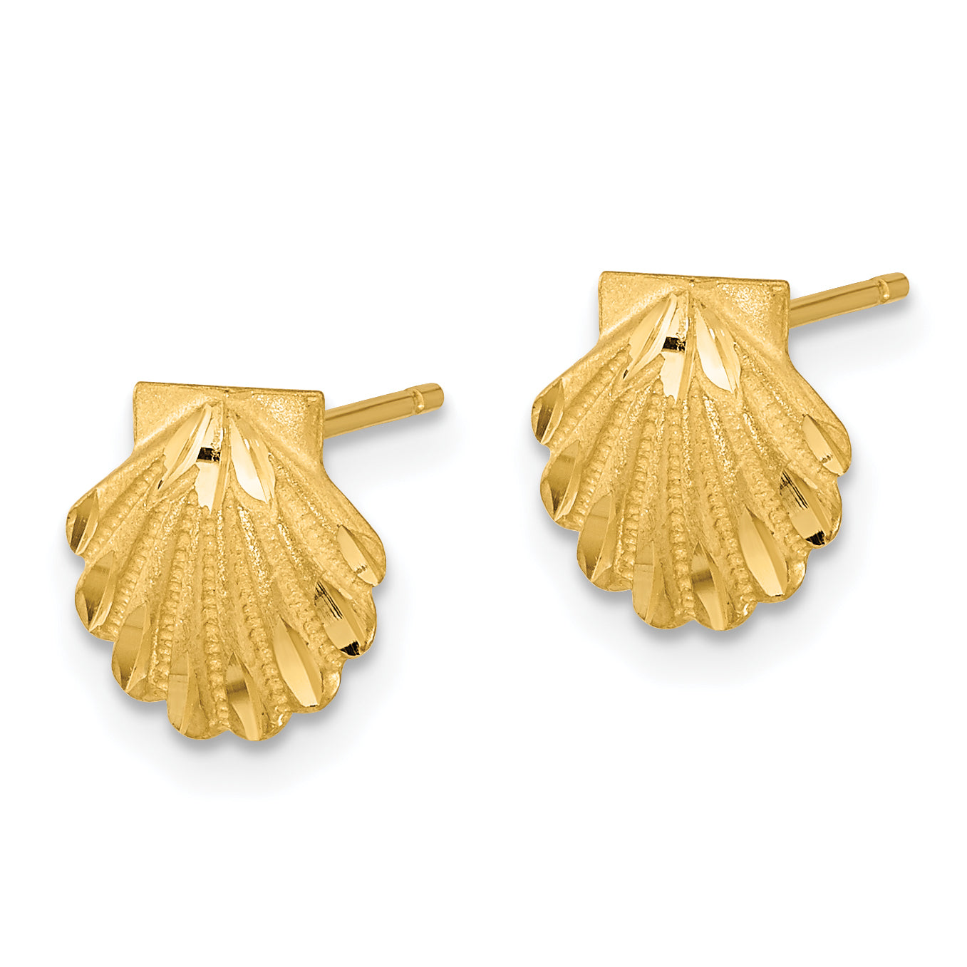 14k Satin Diamond-cut Seashell Post Earrings Secondary image