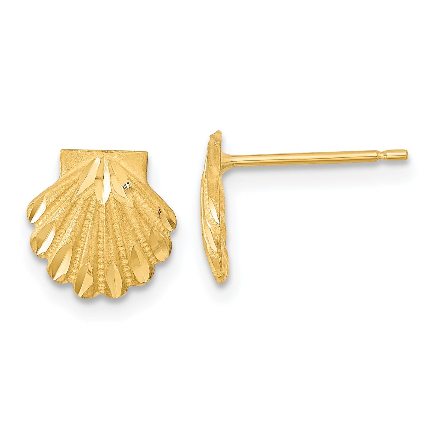 14k Satin Diamond-cut Seashell Post Earrings Main image