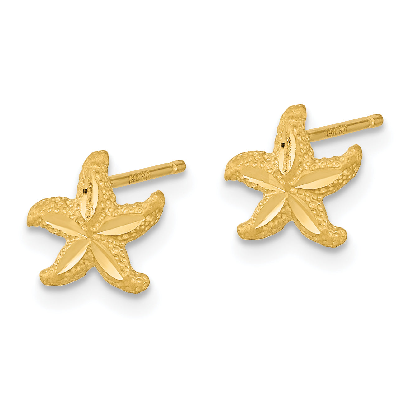 14k Satin Diamond-cut Starfish Post Earrings Secondary image