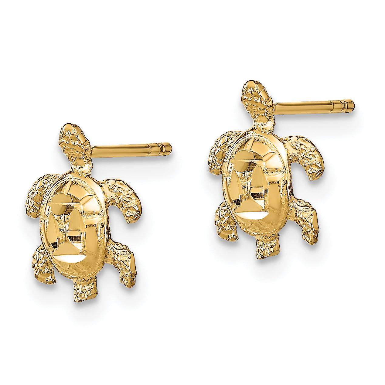 14k Polished Diamond-cut Sea Turtle Post Earrings Secondary image