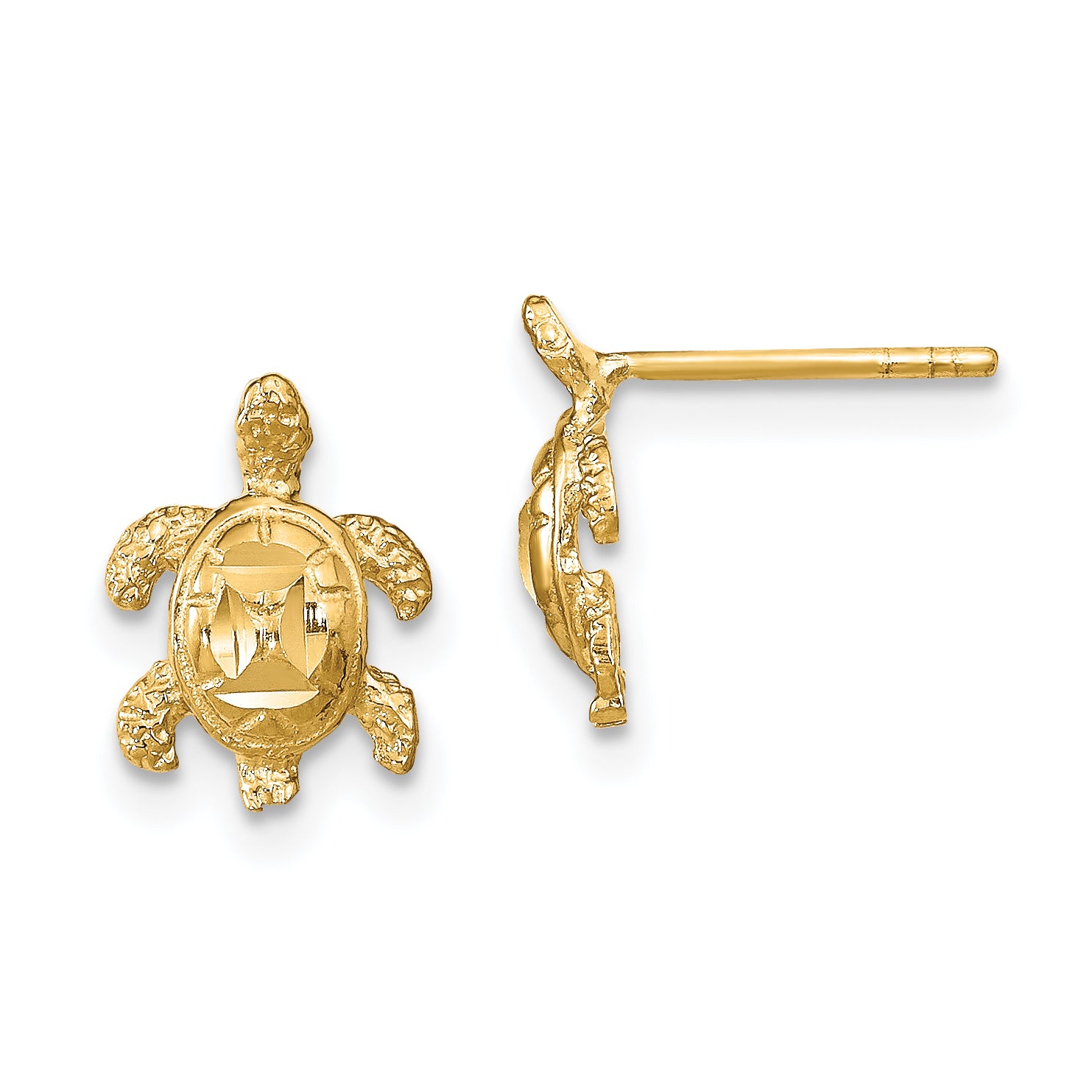 14k Polished Diamond-cut Sea Turtle Post Earrings Main image