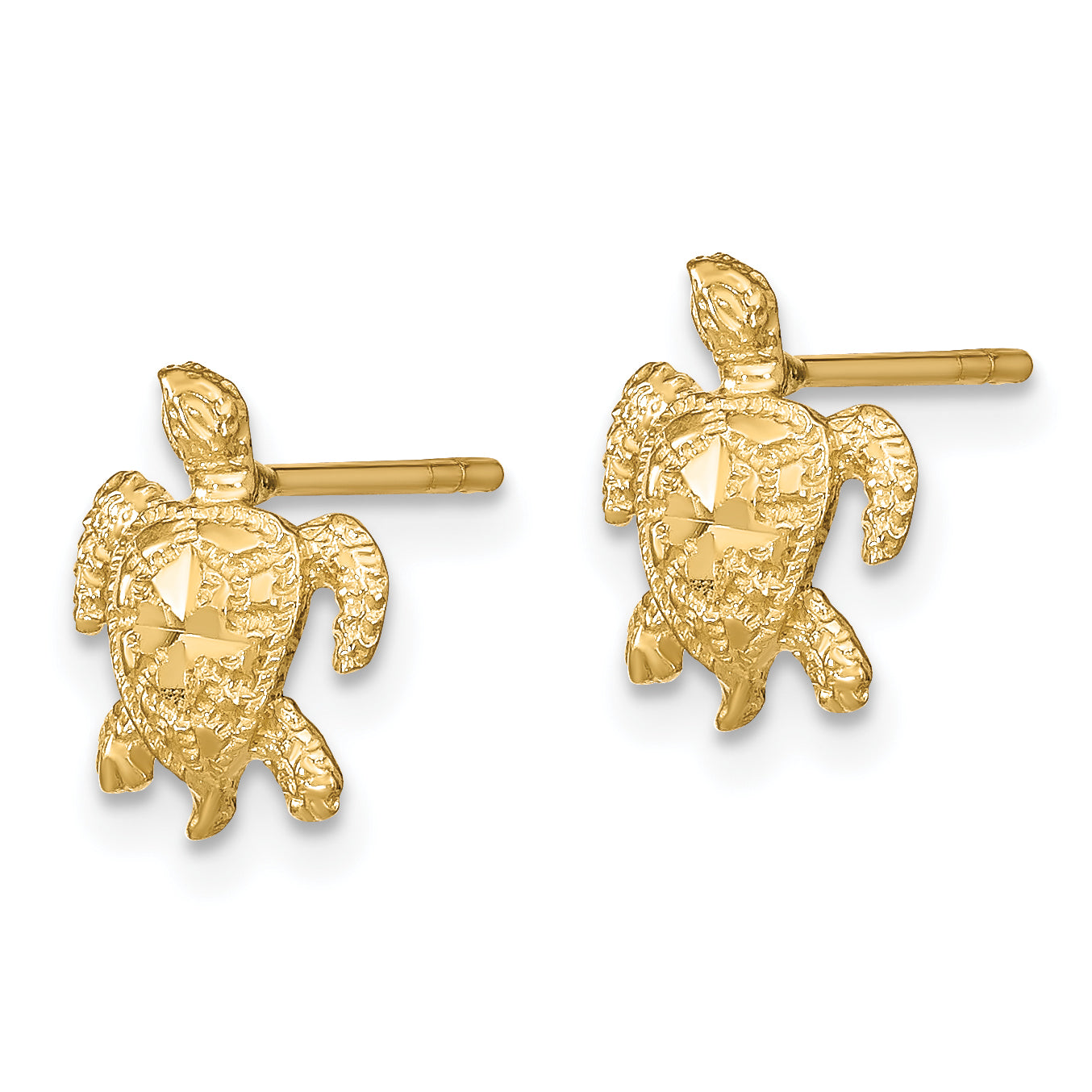 14k Polished Diamond-cut Sea Turtle Post Earrings Secondary image