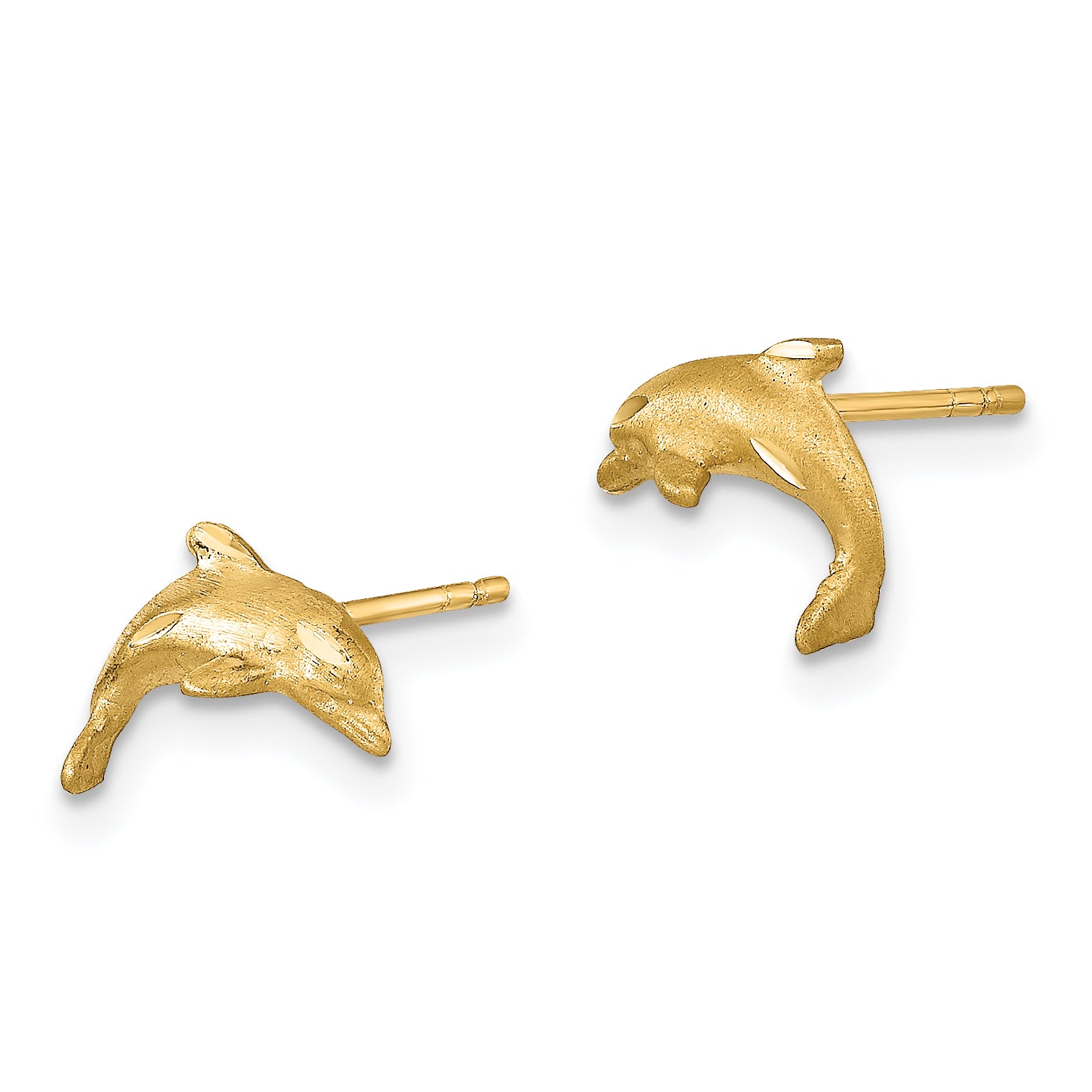 14k Satin Diamond-cut Dolphin Post Earrings Secondary image