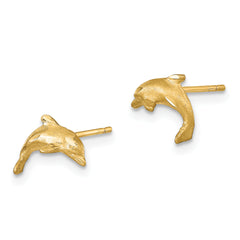 14k Satin Diamond-cut Dolphin Post Earrings