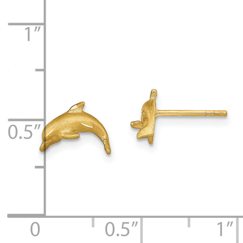 14k Satin Diamond-cut Dolphin Post Earrings