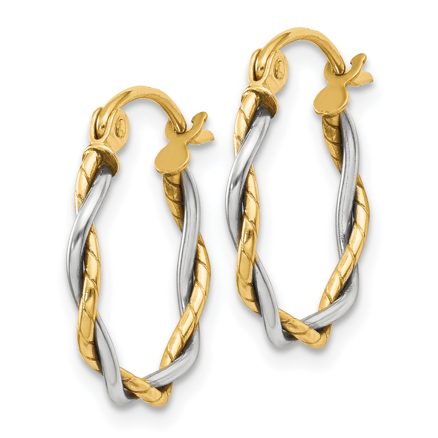 14k Two-tone Polished 1.8mm Twisted Hoop Earrings Secondary image