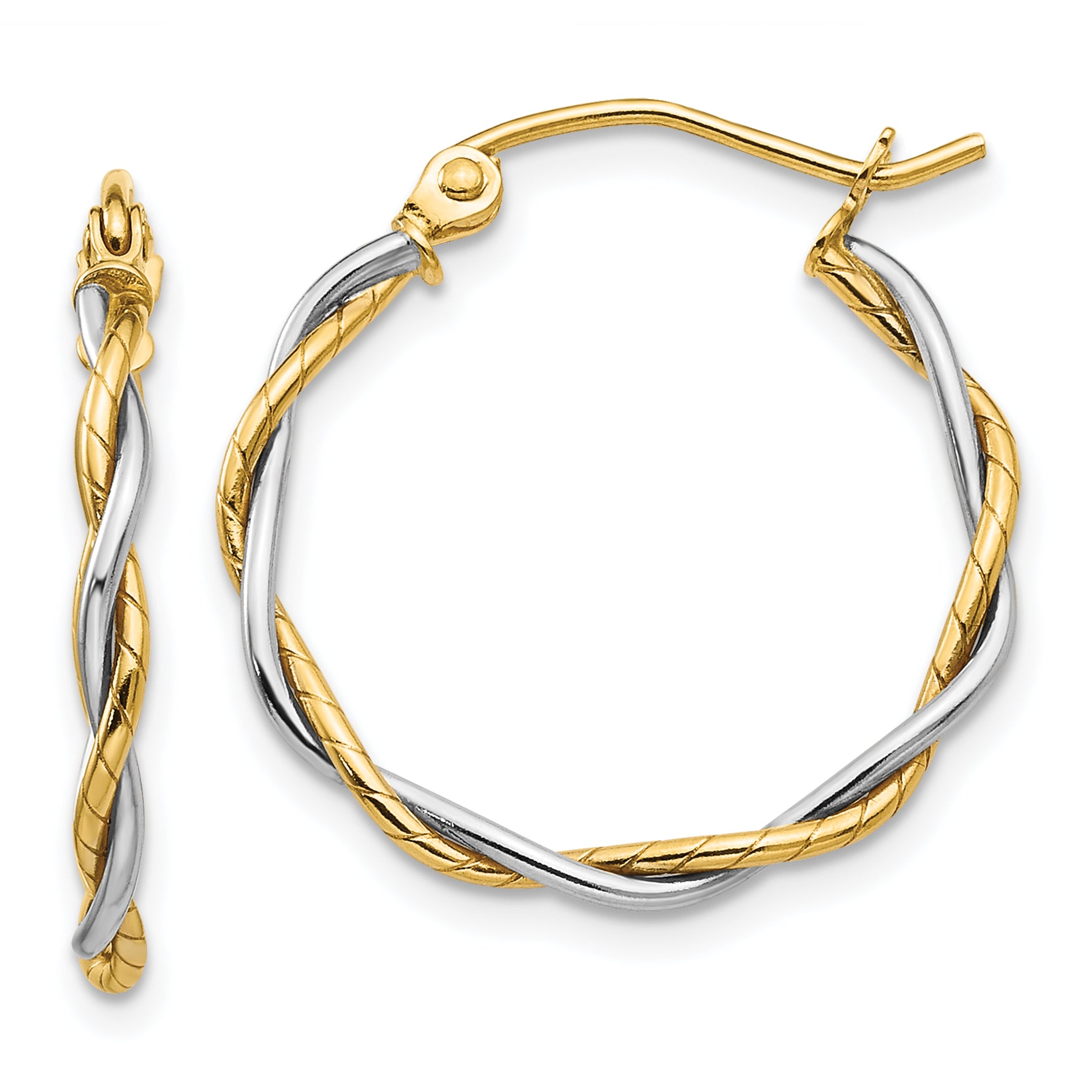 14k Two-tone Polished1.8mm Twisted Hoop Earrings Main image