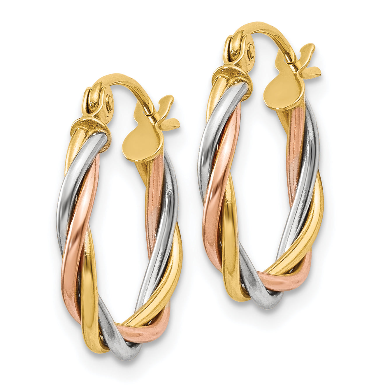 14k Tri-color Polished 2.5mm Twisted Hoop Earrings Secondary image