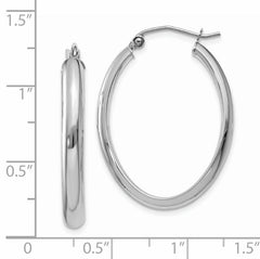 14k White Gold Polished 3.5mm Oval Hoop Earrings