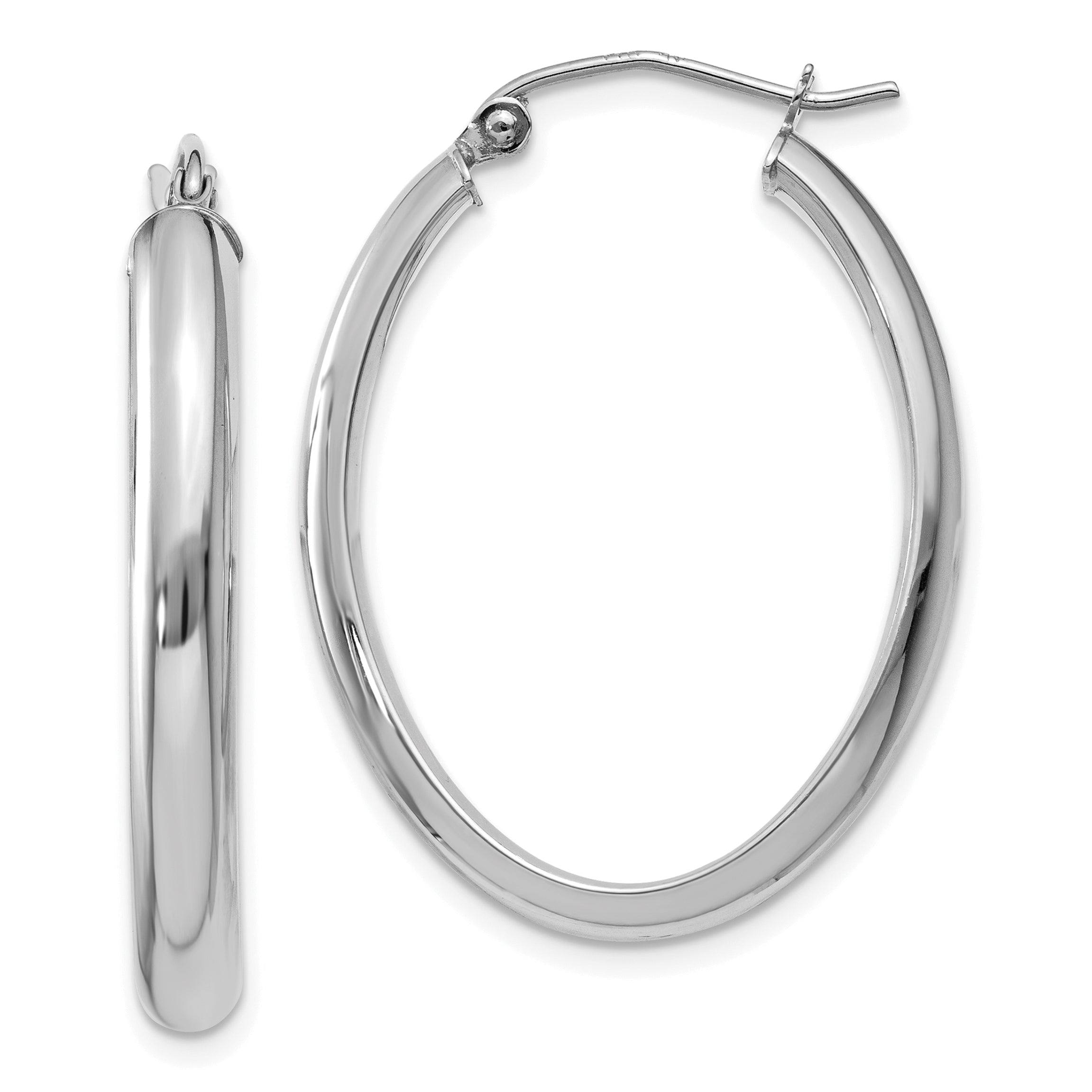 14k White Gold Polished 3.5mm Oval Hoop Earrings