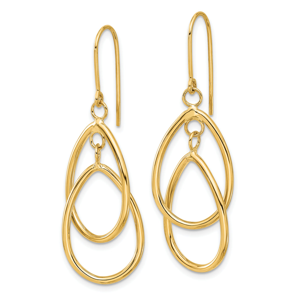 14k Polished Double Circle Dangle Wire Earrings