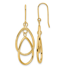 14k Polished Double Circle Dangle Wire Earrings