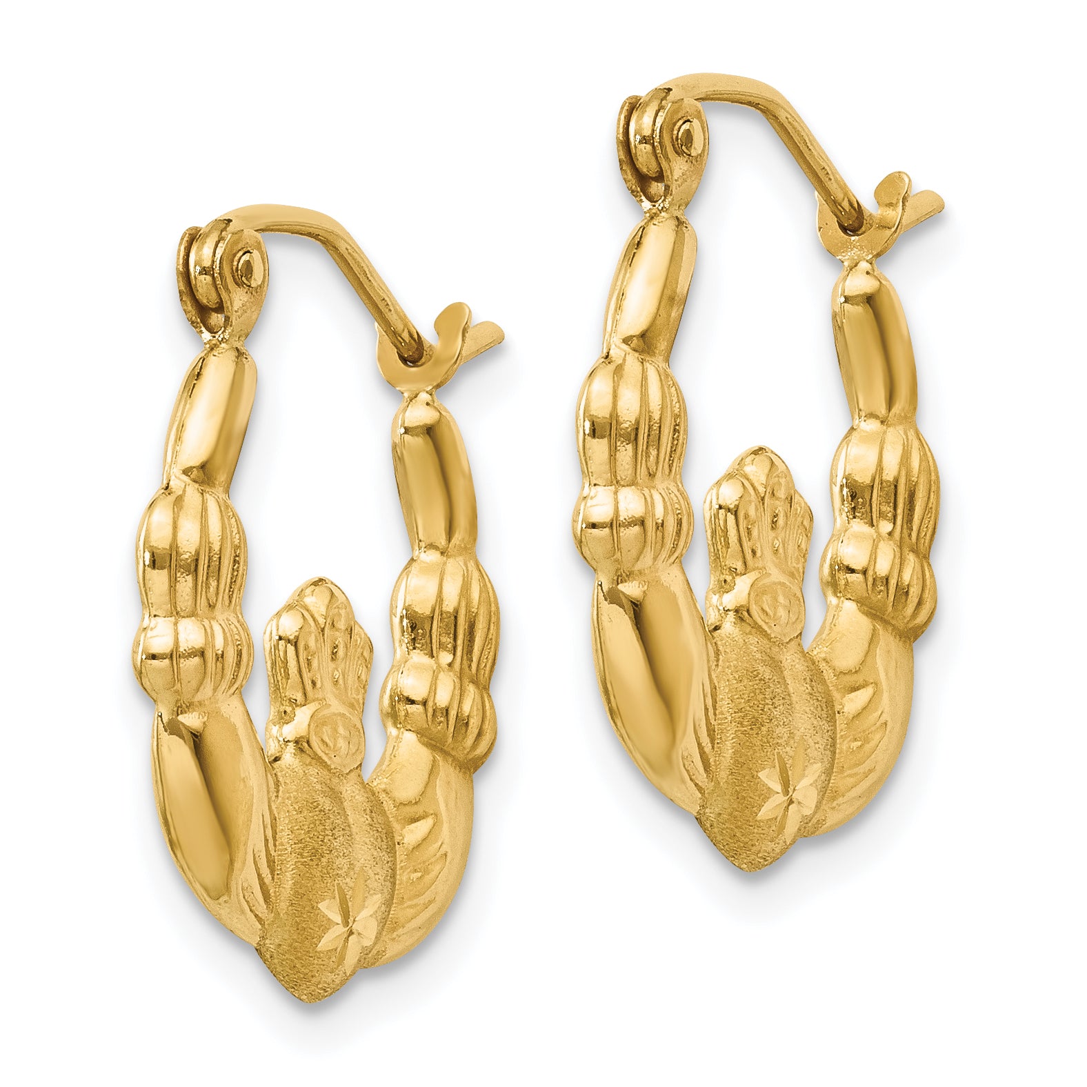14k Polished and Satin Claddagh Hoop Earrings Secondary image