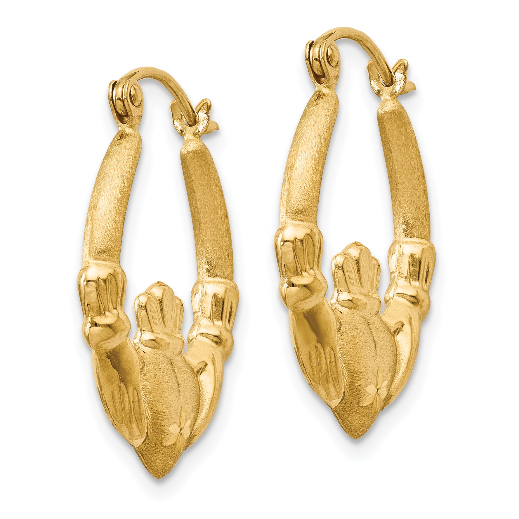 14k Polished and Satin Claddagh Hoop Earrings Secondary image