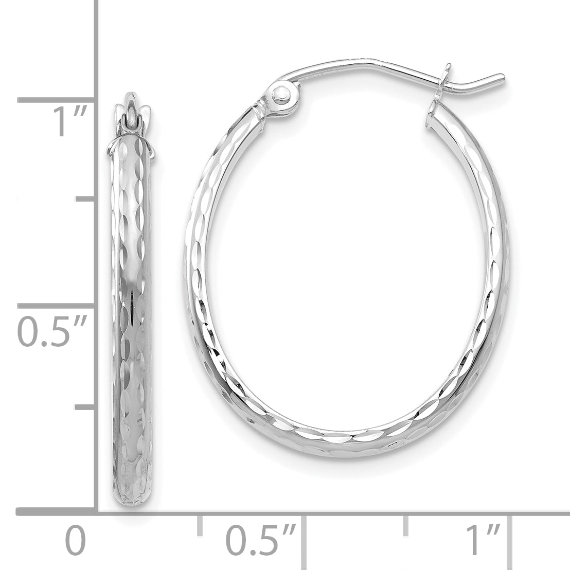14k White Gold Lightweight Diamond-cut Oval Hoop Earrings