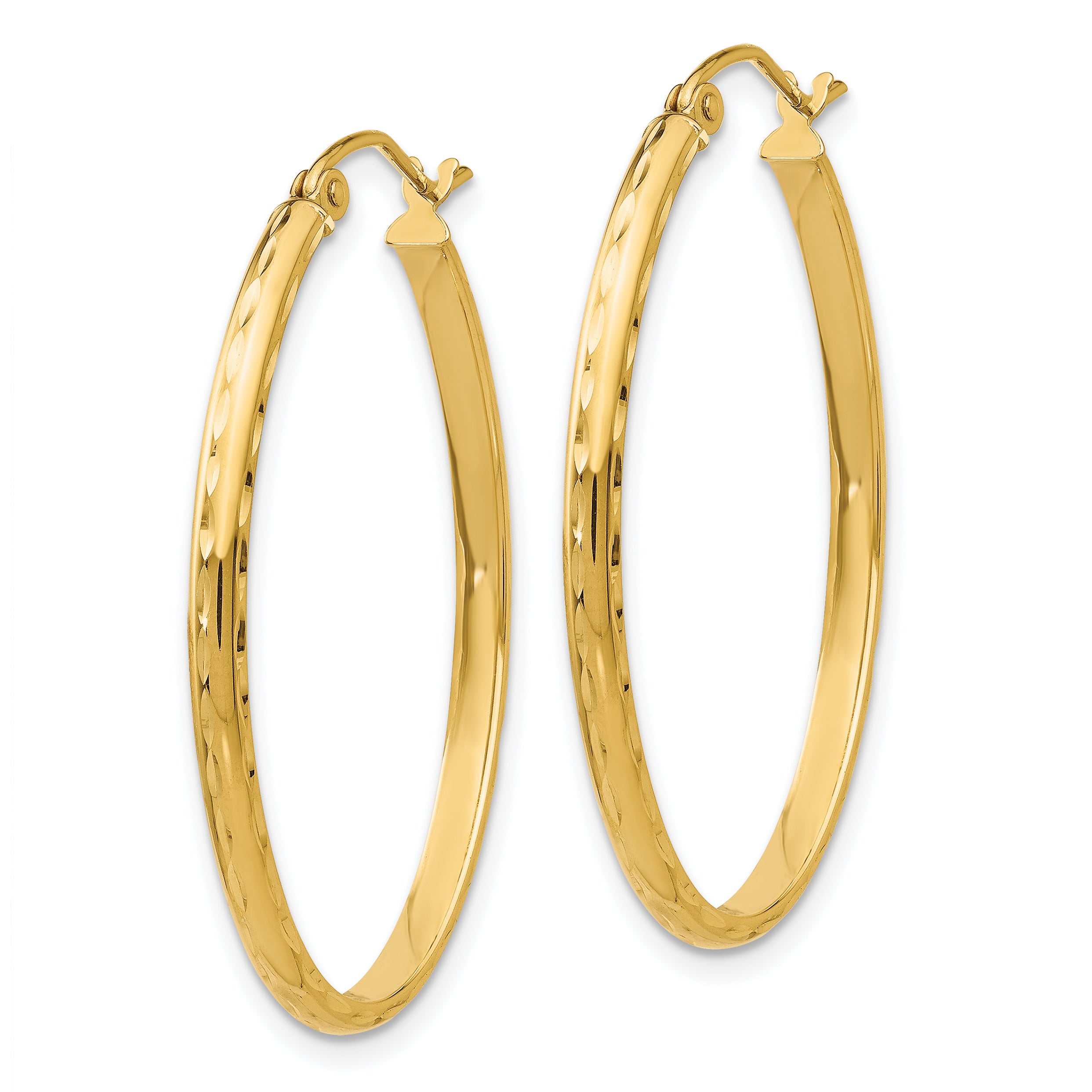 14k Lightweight Diamond-cut Oval Hoop Earrings Secondary image