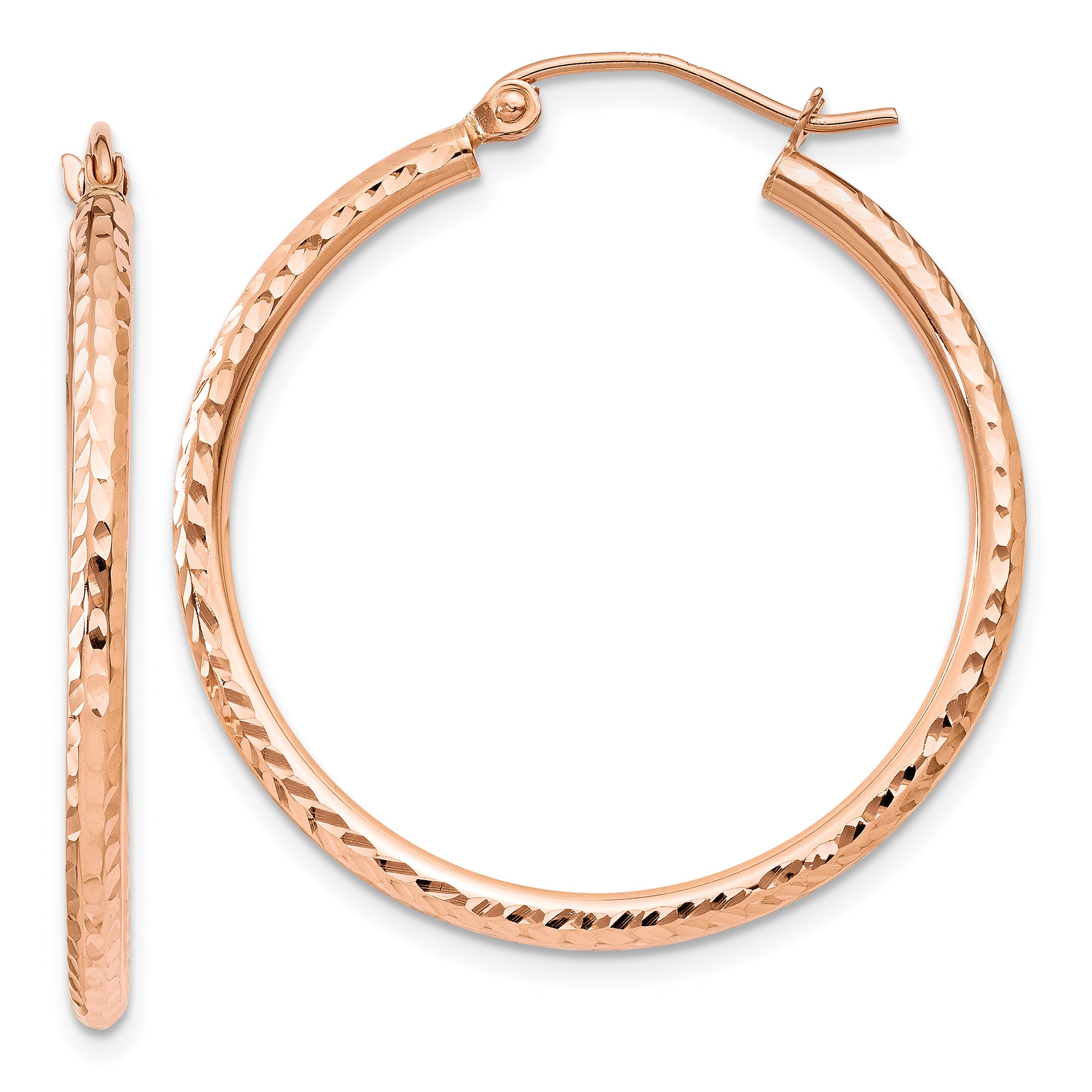 14k Rose Gold Diamond-cut Polished Hoop Earrings Main image