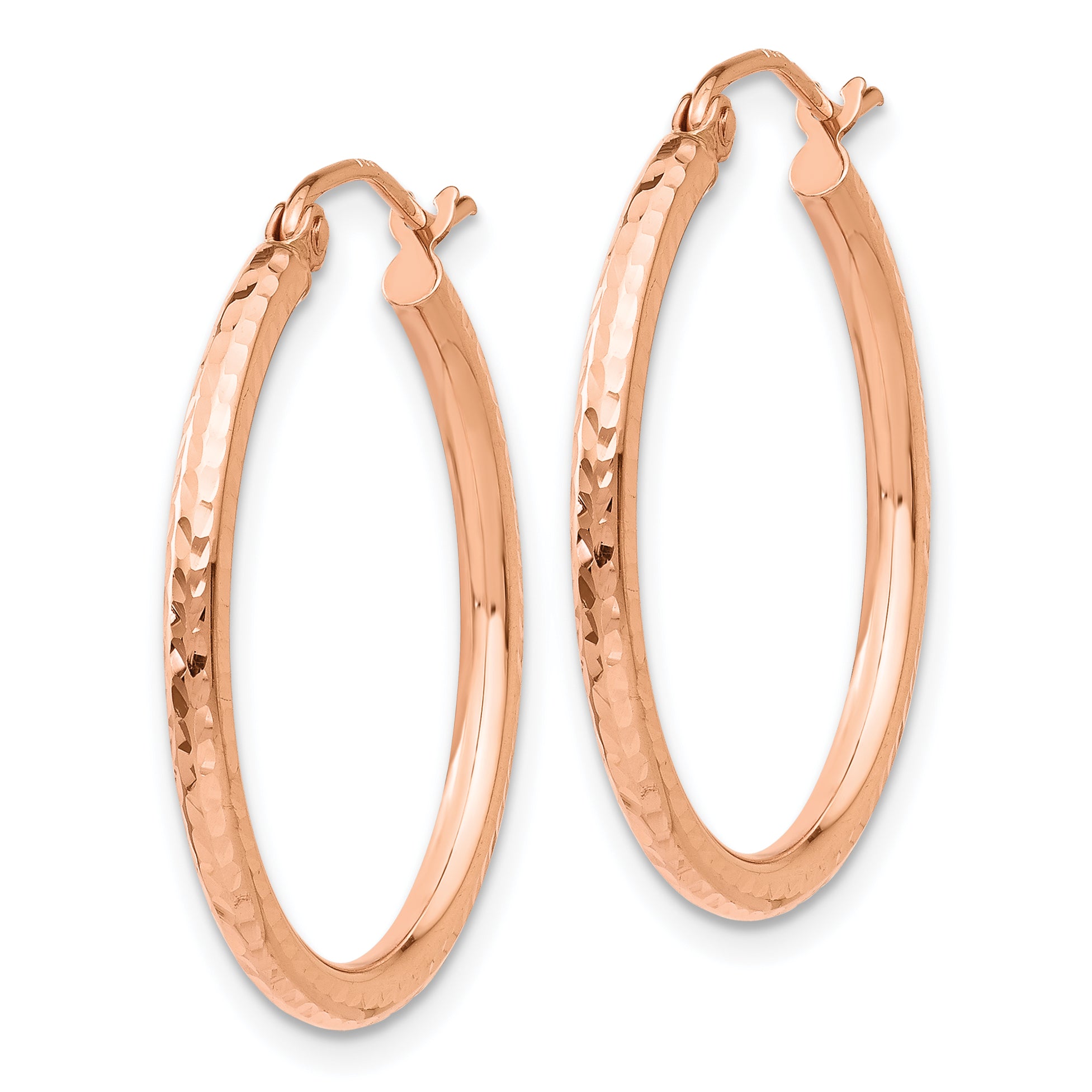14k Rose Gold Diamond-cut Polished Hoop Earrings Secondary image