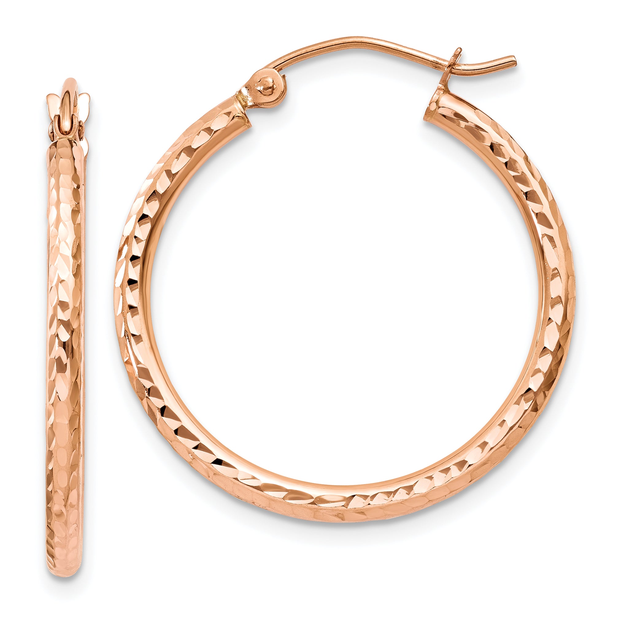 14k Rose Gold Diamond-cut Polished Hoop Earrings Main image
