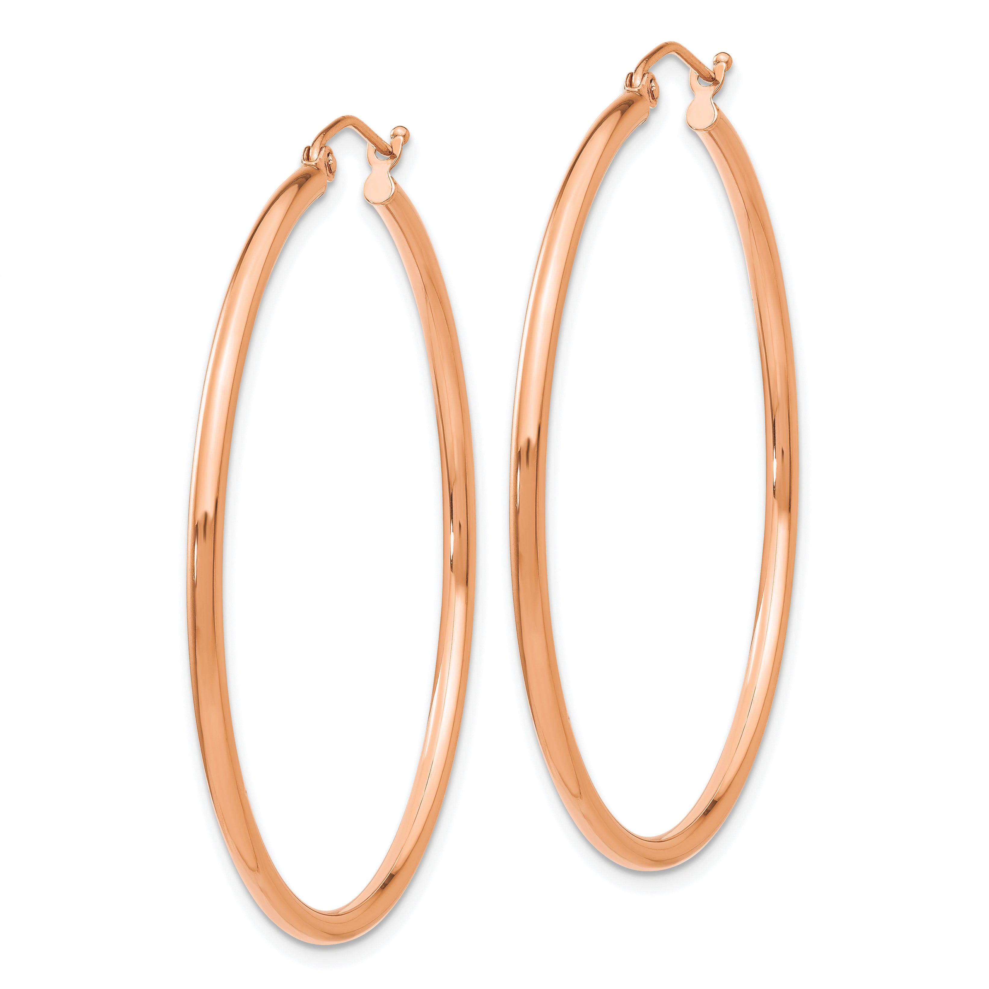 14k Rose Gold Polished 2mm Lightweight Tube Hoop Earrings Secondary image