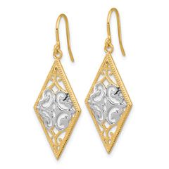 14K & Rhodium Diamond Shape Filigree Dangle Earrings