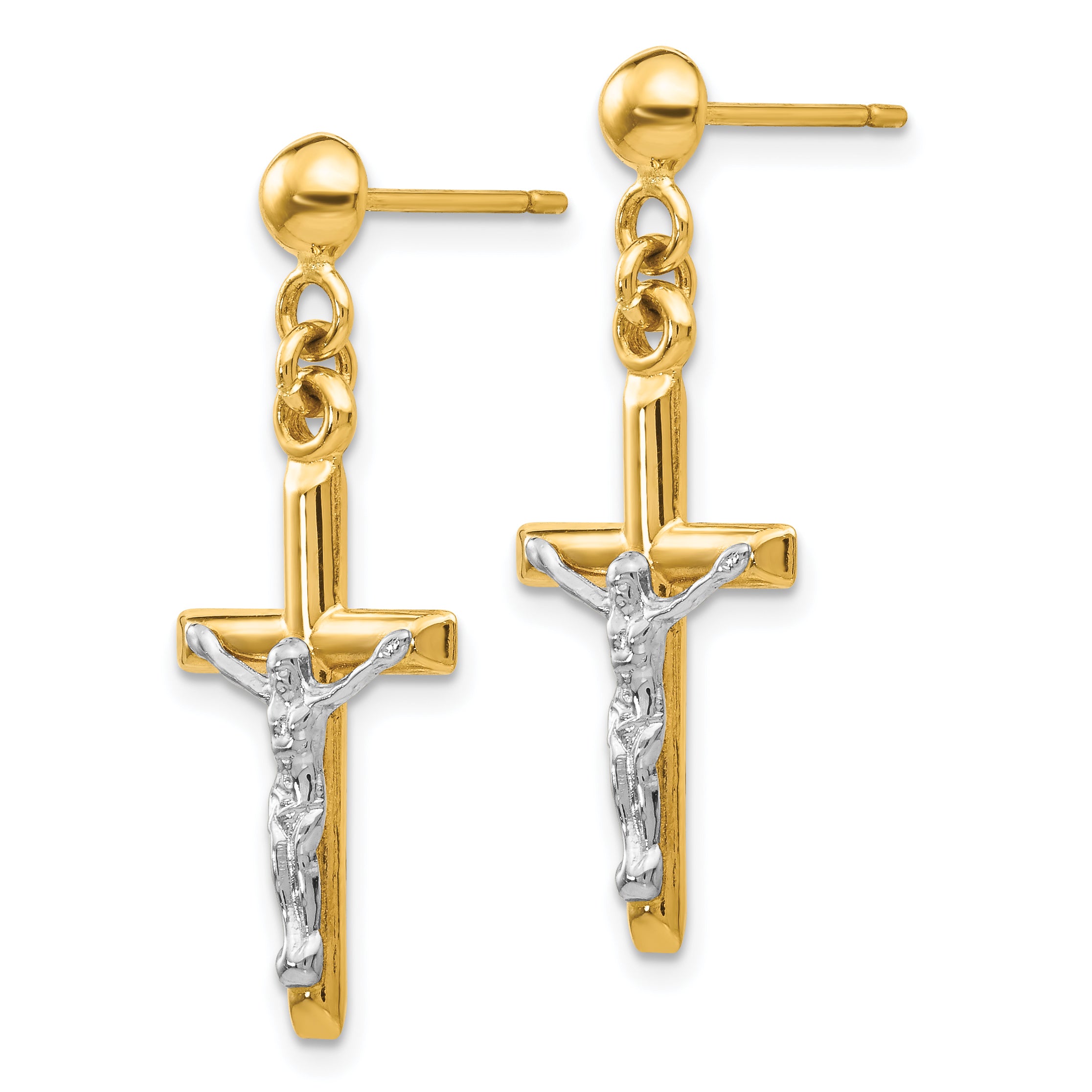 14k Two-tone Hollow Crucifix Earrings