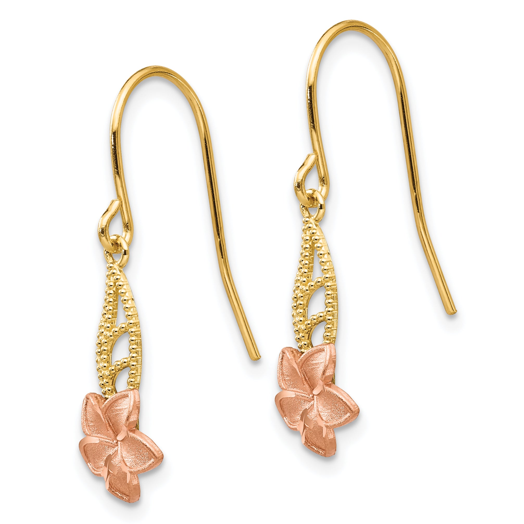 14K Two-tone Fancy Plumeria Dangle Earrings Secondary image