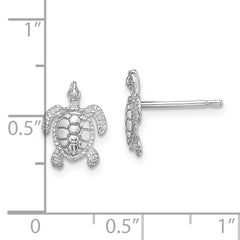 14K White Gold Polished / Textured Sea Turtle Post Earrings
