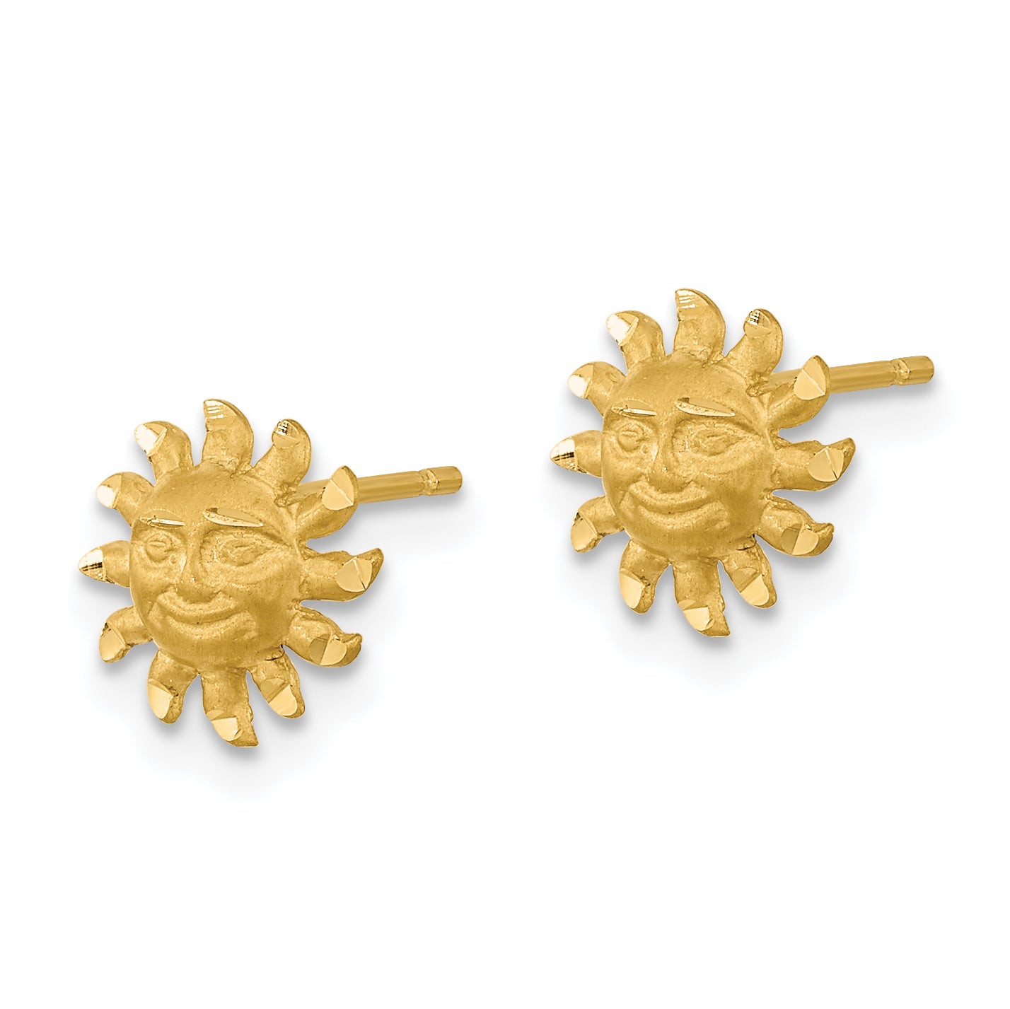14k Satin Diamond-cut Sun Post Earrings Secondary image