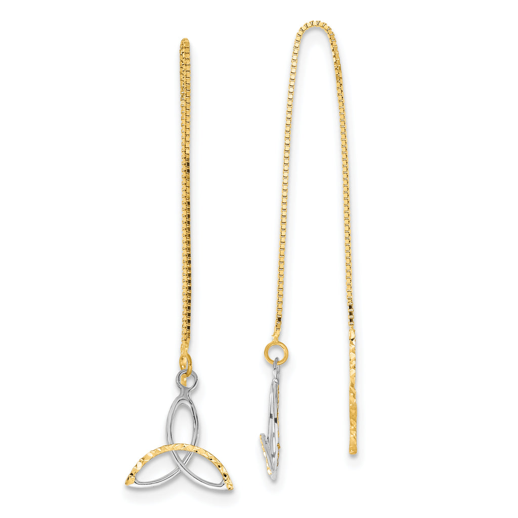 14k w/Rhodium D/C Box Chain Celtic Knot Threader Earrings