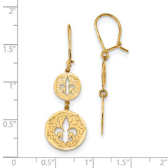 14k Diamond-cut Fleur de Lis Dangle Kidney Wire Earrings