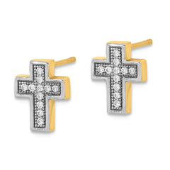 14k w/Rhodium Micro Pavâ€š CZ Cross Post Earrings