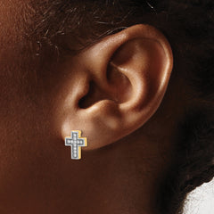 14k w/Rhodium Micro Pavâ€š CZ Cross Post Earrings
