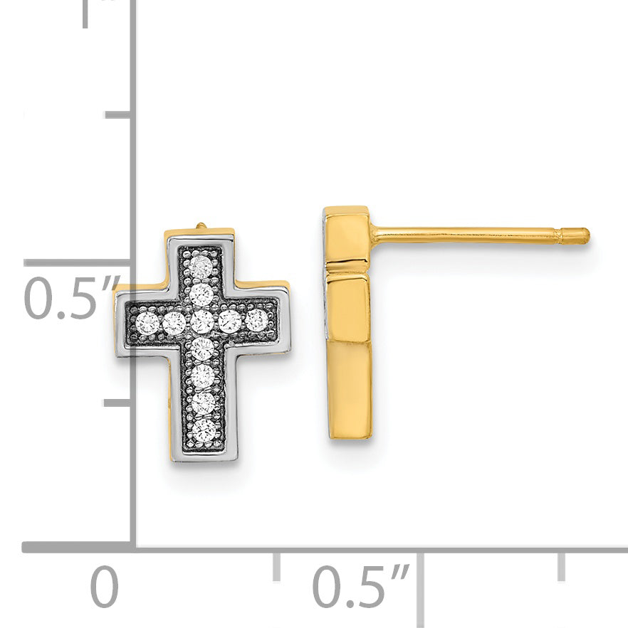 14k w/Rhodium Micro Pavâ€š CZ Cross Post Earrings
