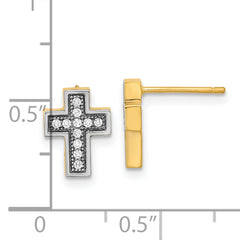 14k w/Rhodium Micro Pavâ€š CZ Cross Post Earrings