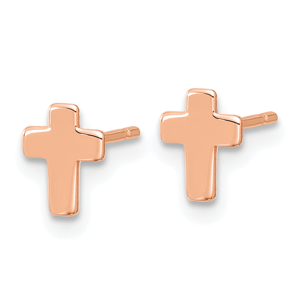 14k Rose Gold Polished Small Cross Post Earrings Secondary image