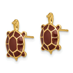 14K w/ Brown Enamel Sea Turtle Post Earrings