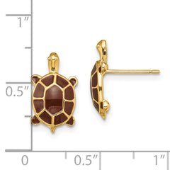 14K w/ Brown Enamel Sea Turtle Post Earrings