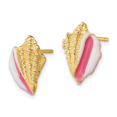 14K White and Pink Enamel Conch Shell Post Earrings