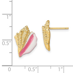 14K White and Pink Enamel Conch Shell Post Earrings