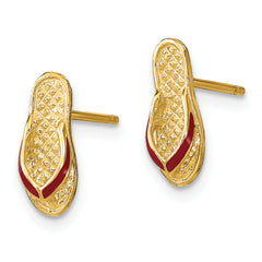 14k  3D W/ Fuschia Enamel Single Flip-Flop Post Earrings