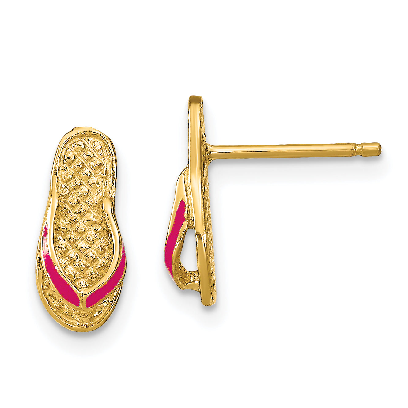 14k  3D W/ Fuschia Enamel Single Flip-Flop Post Earrings