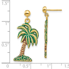 14K w/ Enamel Palm Tree Dangle Earrings